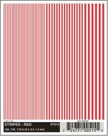 Red stripe dry transfer sheet.Stripe widths 1/64in, 1/32in, 1/16in. Approximately 0.4, 0.8 and 1.6mm.One sheet: 4in x 5in (10.1 cm x 12.7 cm)