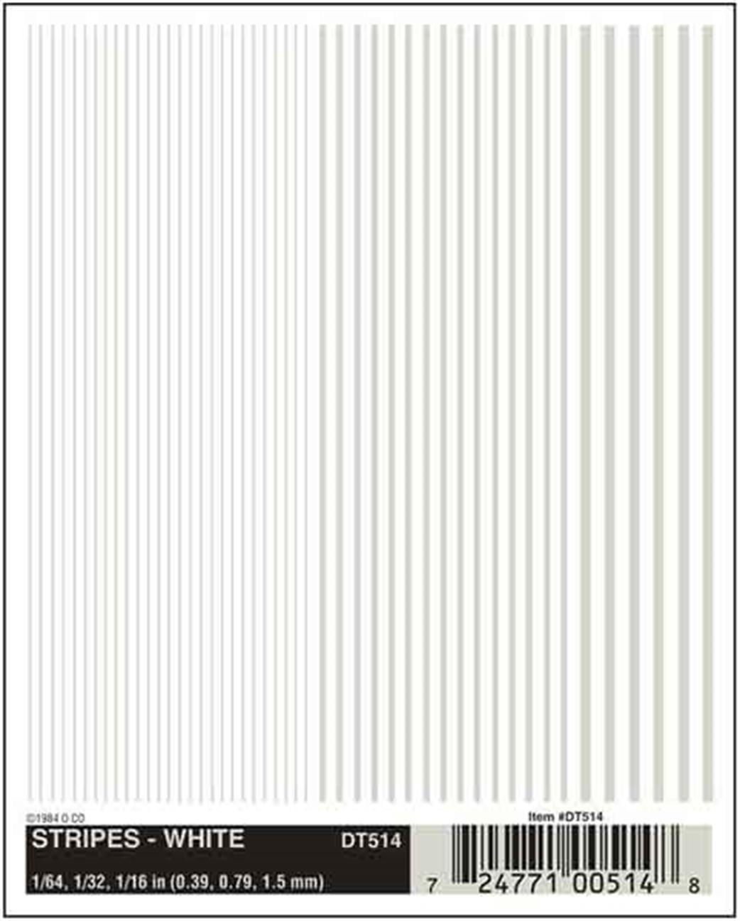 Woodland Scenics  DT514 Dry Transfer White Stripes 1/64 1/32 1/16