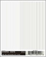 White stripe dry transfer sheet.Stripe widths 1/64in, 1/32in, 1/16in. Approximately 0.4, 0.8 and 1.6mm.One sheet: 4in x 5in (10.1 cm x 12.7 cm)