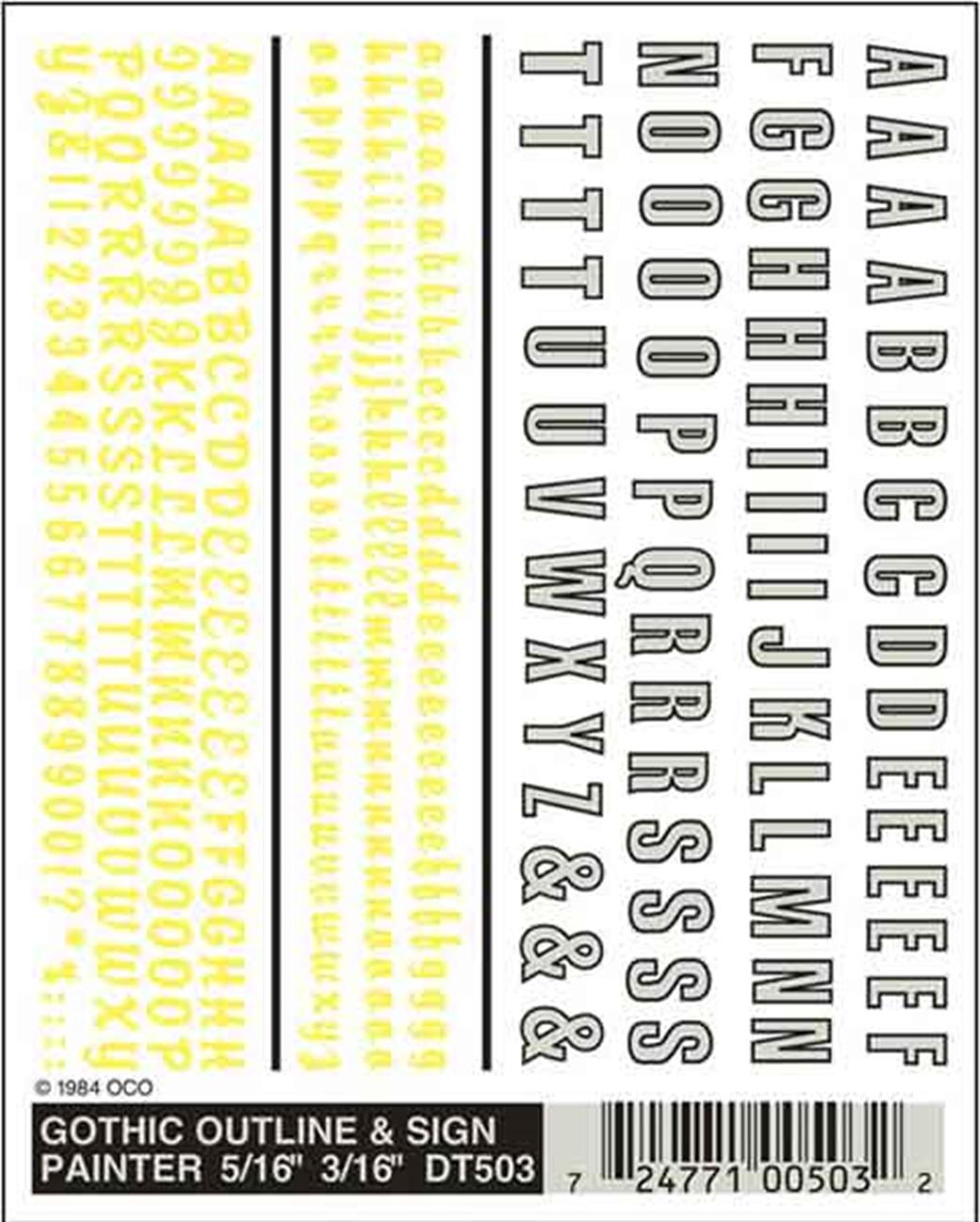 Woodland Scenics  DT503  Dry Transfer Decals Gothic Outline and Sign Painter Lettering
