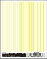 Yellow stripe dry transfer sheet.Stripe widths 1/64in, 1/32in, 1/16in. Approximately 0.4, 0.8 and 1.6mm.One sheet: 4in x 5in (10.1 cm x 12.7 cm)