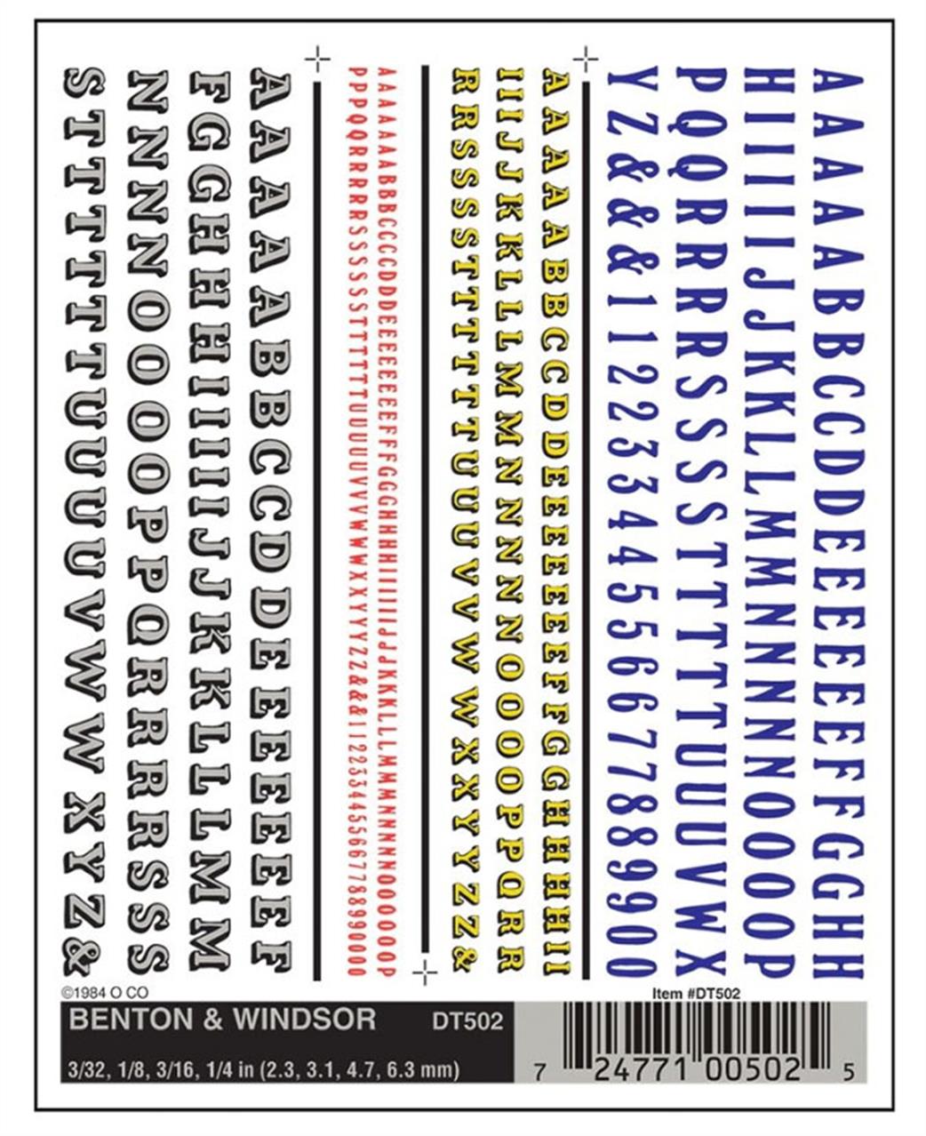 Woodland Scenics  DT502      Dry Transfer Decals Benton & Windsor Lettering