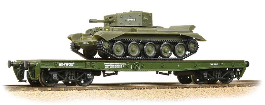Bachmann 38-725 WD Warflat Bogie Flat Wagon Khaki Drab with Tank OO