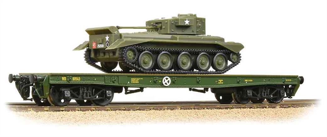 Bachmann 38-726 WD Warflat Bogie Flat Wagon Bronze Green with Tank OO