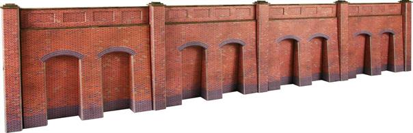 Metcalfe OO Retaining Wall - Brick Style - Card Kit PO244A realistic and sturdy-looking wall with recessed lower sections, ideal for embankments and cuttings.Each section has the following dimensions:Height to beginning of parapet 85mmHeight to top 103mmLength 132mmDepth (max. at bottom) 16mmThere are 4 wall sections per kit - overall length 528mm