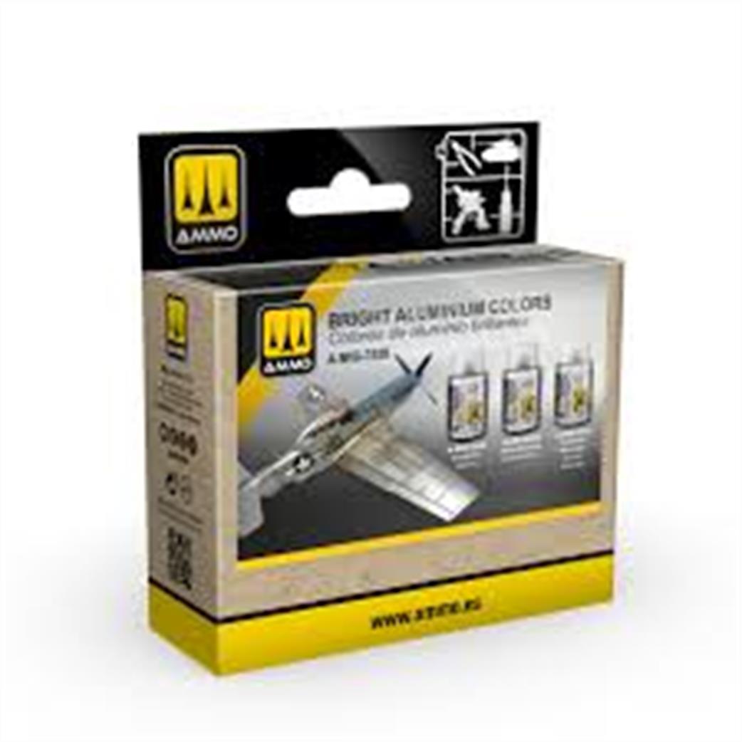 Ammo of Mig Jimenez  A.MIG-7538 A-Stand Set A Bright Aluminium Colors