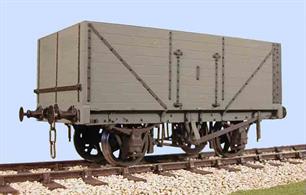 A detailed model kit building a RCH 1923 standard design open wagon with 8 plank height sides, side and end doors. The 1923 specification standardised many more sizes and components, as a result  the differences between builders were greatly reduced and this kit can be finished as a wagon built by many of the wagon builders. The 1923 specification also introduced the use of oil lubricated axleboxes as standard, so many of these wagons were reconditioned after WW2 and continued in British Railways service through the 1950s.8 plank wagons were favoured by many collieries producing lower density coal as the extra height allowed a full 12 ton load to be carried. Most of these wagons therefore had end doors to permit tipping of the load directly into bunkers of ships holds.Supplied complete with wheels, 3 link couplings and sprung buffers. Slaters RCH 1923 wagon kits are supplied with etched brass W irons and compensating units.