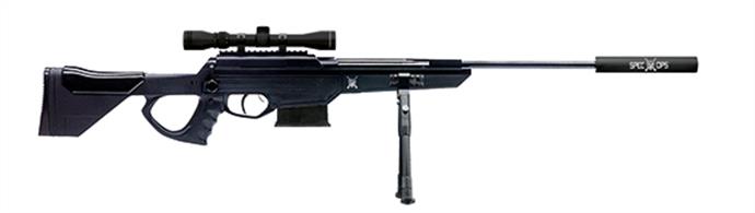 More exciting target shooting with a Black Ops Sniper .177 Air Rifle that offers superior power and accuracy with its break-barrel design, allowing power up to the Uk limit with premium alloy pellets.Length 457mm Total Length 1148mm