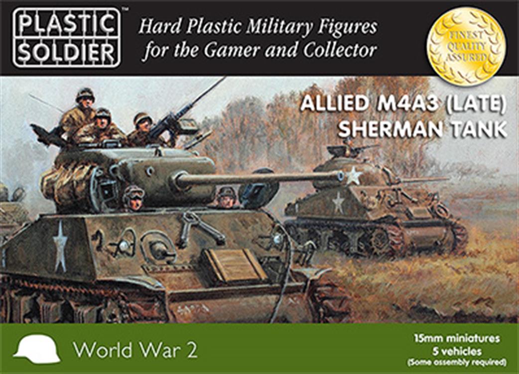 Plastic Soldier WW2V15014 Sherman M4A3  Plastic Kits Pack Of 5 Easy Assembly  15mm