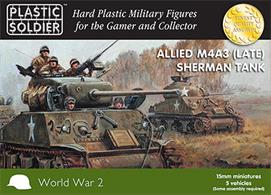 5 x 15mm Easy Assembly Sherman M4A3 Tanks with &nbsp;Commander figures and 76mm or 105mm options.&nbsp;