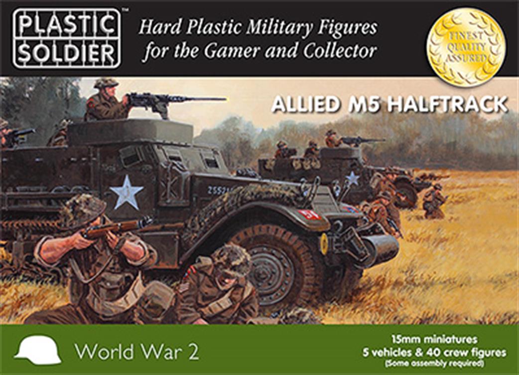 Plastic Soldier 15mm WW2V15020 Allied M5 Halftrack With Crew Figures 5 Easy Assemble Kits