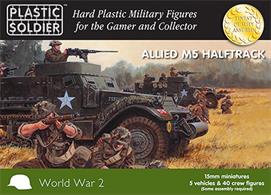 5 x 15mm M5 Halftracks with options to build either M5 or M5A1 versions with 8 British/Commonwealth crew figures per vehicle and extra stowage