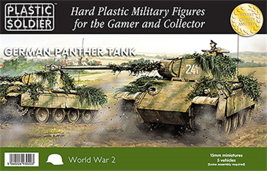 Plastic Soldier 15mm WW2V15012 German WW2 Panther Tank 5 Easy Assemble Kits with Crew Figures
