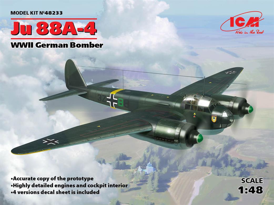ICM 1/48 48233 Junkers Ju88-A4 German WW2 Bomber Plastic Kit
