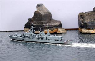 A 1/1250 scale model of HMS Lancaster, F229, Duke class frigate, after&nbsp;2012 refit and modernisation.This is a metal waterline model and it is&nbsp;fully assembled and painted.