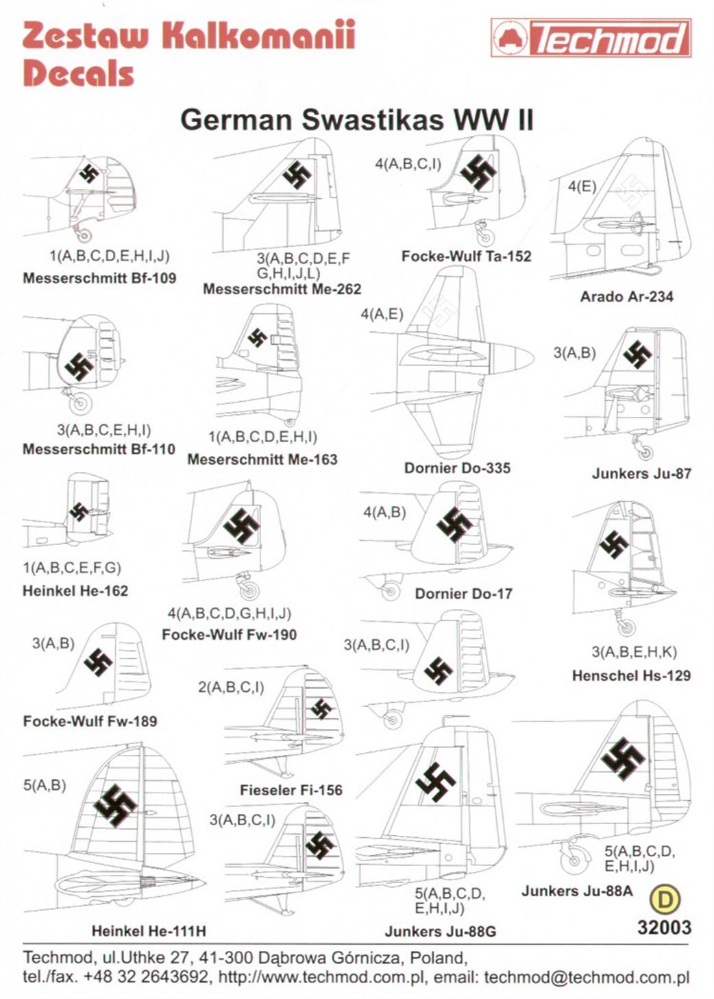 Techmod 1/32 32003 German Swastikas WW2 Transfer Decal Set