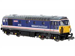 Detailed model of the BR class 33 BRCW 1,550bhp locomotives built for the Southern region and fitted with electric train heating supply from new to match the regions' electric multiple unit train fleet.Model finished as 33114 Ashford in Network South East livery, applied in the early 1990s.