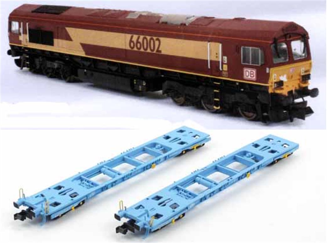Dapol N 2D-007-011 DB Cargo 66002 plus 6 Megafret Wagons with Russell Containers