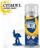 Citadel Colour spray cans are designed for basecoating metal, resin and plastic models. Sprayed over an undercoat it's a fastway to get a uniform base colour onto models. The colour in this spray is exacly the same as Citadel Base: Macragge Blue, so if any part of the model gets missed when spraying, a quick tidy up with the equivelent paint will provide a complete basecoat.