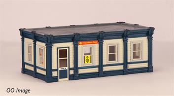 Ready painted cast resin model of a traditional style station platform waiting room/buffet&nbsp;building finished as a BR Travellers Fare station buffet.