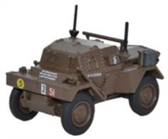 Oxford Diecast Dingo Scout Car 10th Mounted Rifles&nbsp;1/76 ScaleThis Scout Car and is a replica of the British light fast four-wheel drive reconnaissance vehicle, known in service as the Dingo after the Australian wild dog, It was a two-man armoured car also used in a liaison role during WWII and this release represents a vehicle which was used by the Polish 10th Armoured Cavalry Brigade.The model is based on the Dingo Scout Car used by the Polish AC Brigade once they re-established in England. Note the PL designation on the back. Painted in a muddy brown with a chassis the same colour, the military numbering is printed white with the Brigade identity markings in red and white, Additional detail comprises grey aerial cage and fuel cans with light brown fuel can straps, black aerials and aerial bases and rust coloured exhausts.