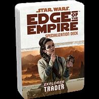 Those seeking to turn a serious profit from what they discover as they explore the Outer Rim become Traders. The Trader Specialization Deck represents a new wealth of resources for the specialization, permitting easy access to the text of its talents and artwork to further immerse you in your games.Each Specialization Deck contains:2 cover cards (including a reference guide for each deck)20 standard sized talent cardsThis deck requires the Edge of the Empire Core Rulebook and includescards for all 20 talents avaiable in the Trader specialization.