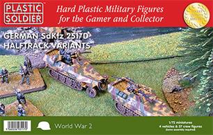 1/72nd WW2 German SdKfz 251/D Halftrack Variants Kit. This kit contains 4 x 251/D Halftrack sprues, 37 crew figures and parts to build one each: 251/8 Mortar Carrier, 251/9 Stummel, 251 /16 Flamm and 251/7 Pioneer