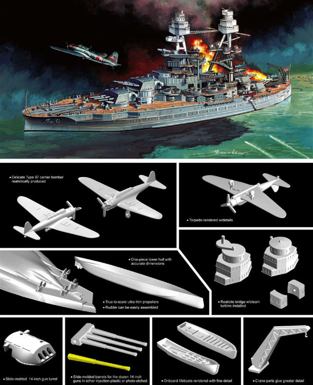 Dragon Models 1/700 7127 USS Arizona BB39 Battleship Kit & IJN Type 97 Kate Bomber Kit Pearl Harbor Attack