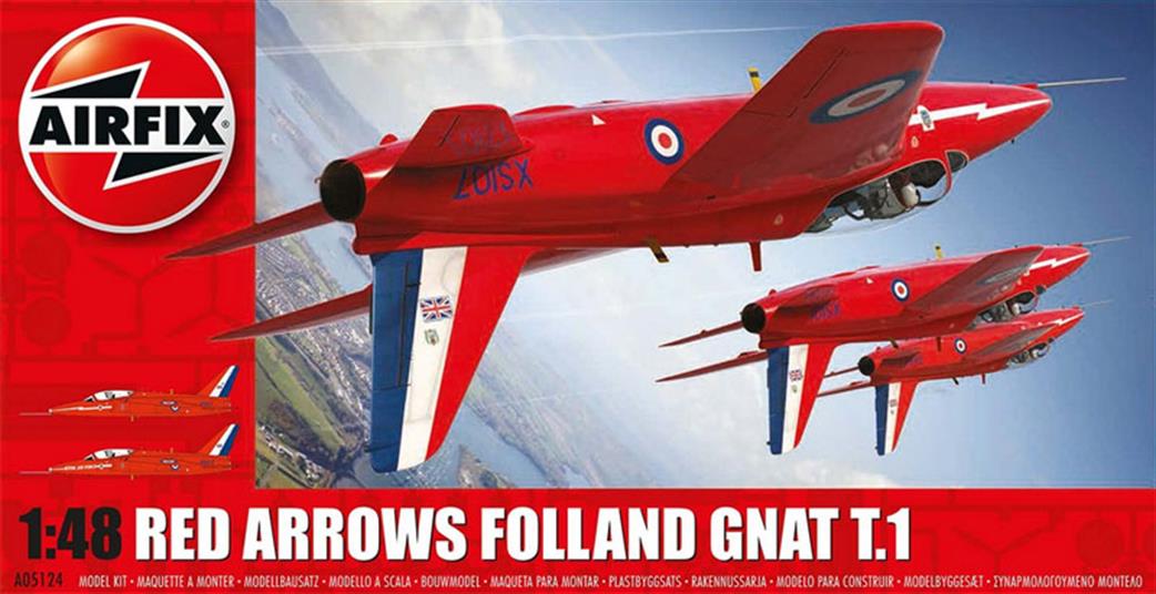 Airfix 1/48 A05124 Red Arrows Gnat Aerobatic Team Jet Aircraft Kit