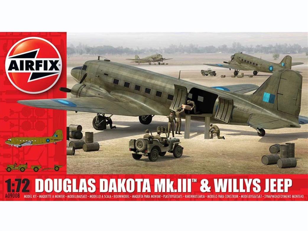 Airfix 1/72 A09008 Douglas C-47 Dakota MkIII Transport Aircraft kit with Willys Jeep