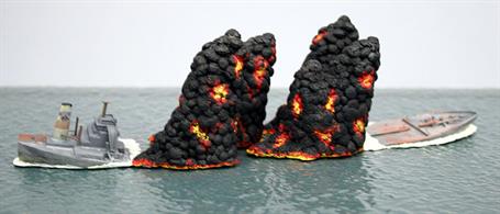 Designed to accompany the model of the MT Haven, these plumes of smoke and flames could also be used for war dioramas in a number of scales. Two different pieces are included in the pack but the burned out tanker is available separately at extra cost.
