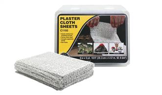 Pre-cut for convenience, using Plaster Cloth is a quick, convenient and lightweight method for making durable hard shell or terrain base.Accepts Earth Colors, Liquid Pigment, plaster castings and scenery materials easily. Use to fill gaps around rocks, tunnels and terrain seams.Package doubles as a dipping and storage tray.30 sheets/pack. Sheets 8 in x 12 in, 19.8 ft2 (20.3 x 30.4 cm, 1.83 m2)