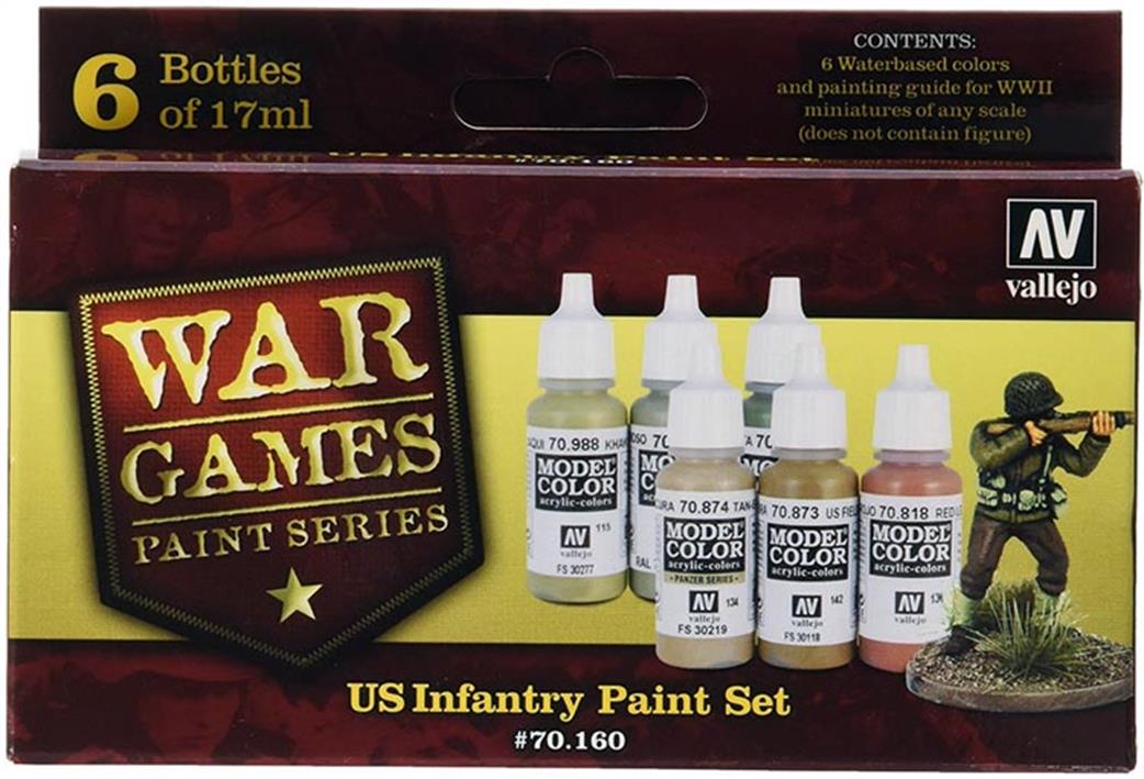 Vallejo  70160 US Infantry WW2 6 Colour Paint Set for Plastic Soldier