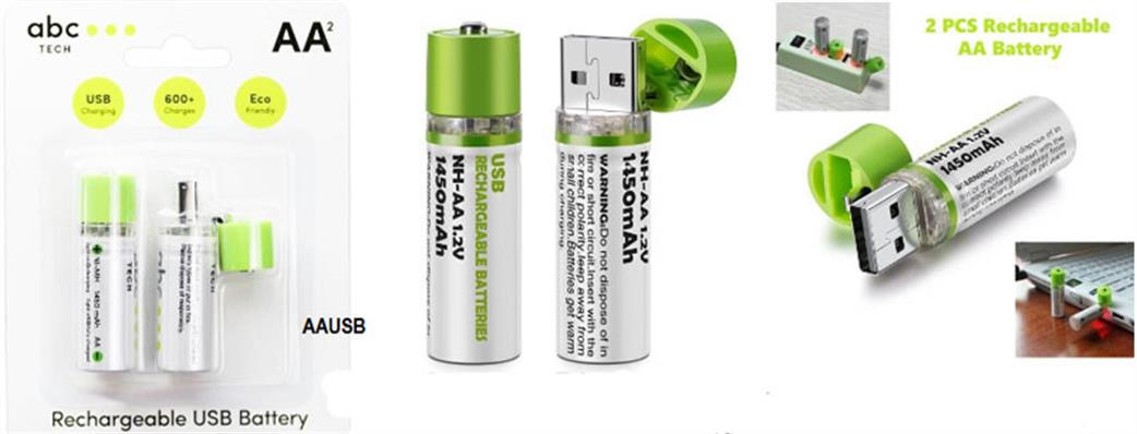 ABC Rechargeable USB AA Battery Pack of 2
