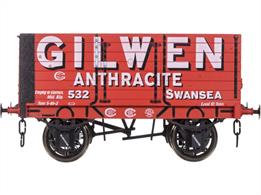 Highly detailed model of a Gloucester RCW built 1887 RCH design 7 plank open coal wagon with side and end doors operated by the Gilwen anthracite colliery and marked for return to Gurnos on the Midland Railway line to Swansea.