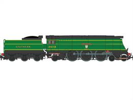 A new model of the Bulleid West Country and Battle of Britain class light pacific type locomotives in the original streamlined form.Dapol Next Generation steam model  with entirely re-designed chassis and electronics. This model will also incorporate Dapols new locomotivemounted motor offering excellent slow running and exceptional pulling power with reliability and robustness.Model finished as Southern Railway 21C113 Okehampton in malachite green livery.Era 3. DCC Ready, Next18 decoder.
