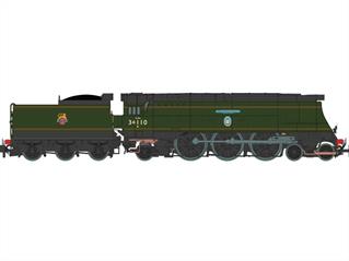Expected spring 2020A new model of the Bulleid West Country and Battle of Britain class light pacific type locomotives in the original streamlined form.Model finished as British Railways 34110 66 Squadron in lined green livery with early lion over wheel emblem.Era 4. DCC Ready, Next18 decoder.