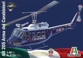 Italeri 1/48 AB205 Carabinieri Helicopter Kit 2739The AB 205 helicopter is the version of the famous UH-1 “Huey”, widely used by the American Army in the Vietnam war, produced under license in Italy for the Italian armed forces and police, as well as for export to some European countries and the Middle East. This aircraft was designed in the 60s, has proved to be very sturdy and reliable, and has been used in a wide variety of roles: transport, assault and rescue. The versions used by the police are equipped with medical appliances, a winch, speakers for public order work, plus survey and rescue accessories for natural disasters and accidents.