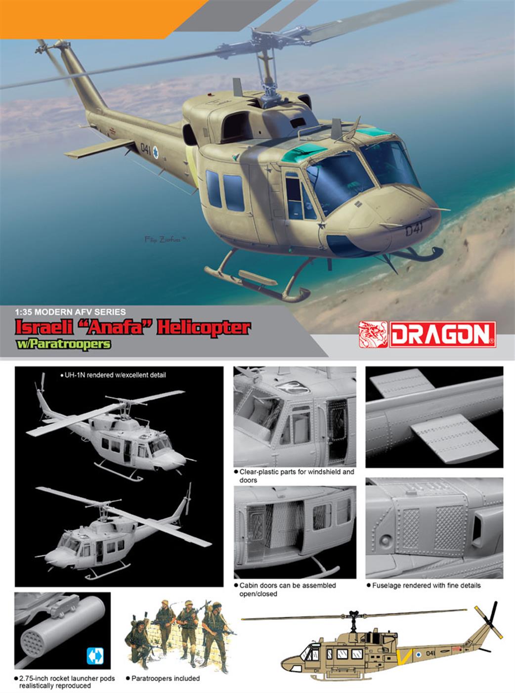 Dragon Models 1/35 3543 IAF UH-1N Helicopter Kit with Paratroopers