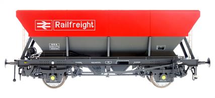 A detailed model of the BR HEA type air braked coal hopper wagons intended to replace the 1950s 21 ton hopper wagons in domestic and industrial coal distribution service. Serving smaller consumers HEA wagons would often be delivered by Air Brake Network and Speedlink Distribution train services mixed in with the open wagons, vans and ferry wagons.Model finished in BR Railfreight red and grey livery.