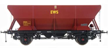 Production planned for spring/summer 2022.A detailed model of the BR HEA type air braked coal hopper wagons intended to replace the 1950s 21 ton hopper wagons in domestic and industrial coal distribution service. Serving smaller consumers HEA wagons would often be delivered by Air Brake Network and Speedlink Distribution train services mixed in with the open wagons, vans and ferry wagons.Model finished in EWS maroon livery.