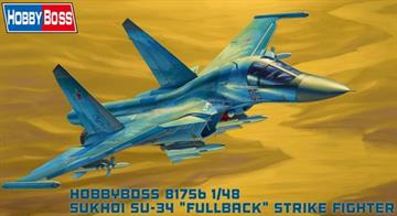 Hobbyboss 81756 1/48th scale plastic model of the Sukhoi SU-34 FULLBACK Fighter Bomber&nbsp;&nbsp;Length: 457mm&nbsp;&nbsp; Wingspan: 306mm&nbsp;&nbsp;&nbsp;&nbsp;&nbsp;the kit consists of over 680&nbsp; parts -Detailed fuselage&amp;wing w/accurate design-Detailed cockpit-metal undercarriage -rubber tires-photo etched parts included&nbsp;