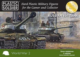 &nbsp;Easy Assembly plastic injection moulded 15mm Russian&nbsp;IS2 tank. Five vehicles in the box and each sprue gives options to build either a IS1, IS85 or a&nbsp;IS2 and comes with a commander figure