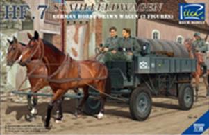 Riich Models RV35043 1/35 Scale German Hf.7 Horse Drawn Steel Field Wagon KitThe model is supplied with 2 figures and comes complete with decals and full instructions.Glue and paints are required 