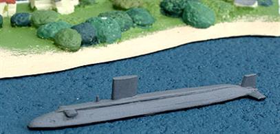 A resin model of the approved design for the Astute class. The conning tower resembled the Trafalgar class but a much longer, more streamlined tower was eventually fitted (see CL-SS02 &amp; CL-SS05) to all members of the class.