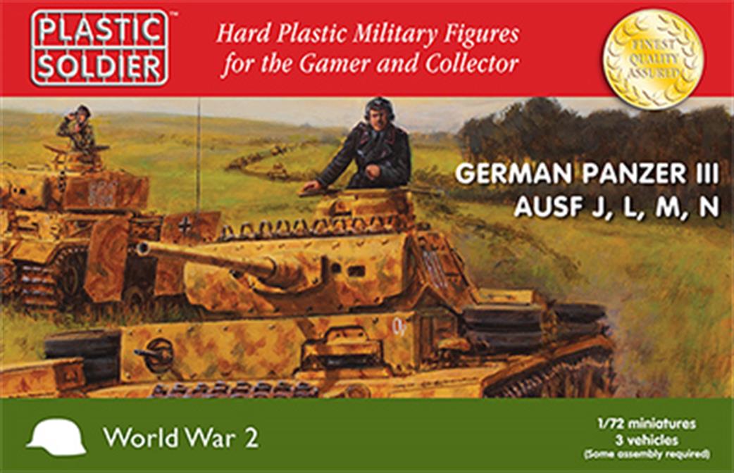 Plastic Soldier 1/72 WW2V20018 German Panzer III Ausf J L M & N 3 per Box
