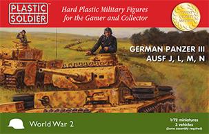 Easy Assembly plastic injection moulded 1/72nd German Panzer III Ausf J, L, M, N tank. Three vehicles in the box and each sprue gives options to build either an early J, late J, M, N or Flammpanzer and comes with 2 crew figures, schurzen and a variety of stowage.
