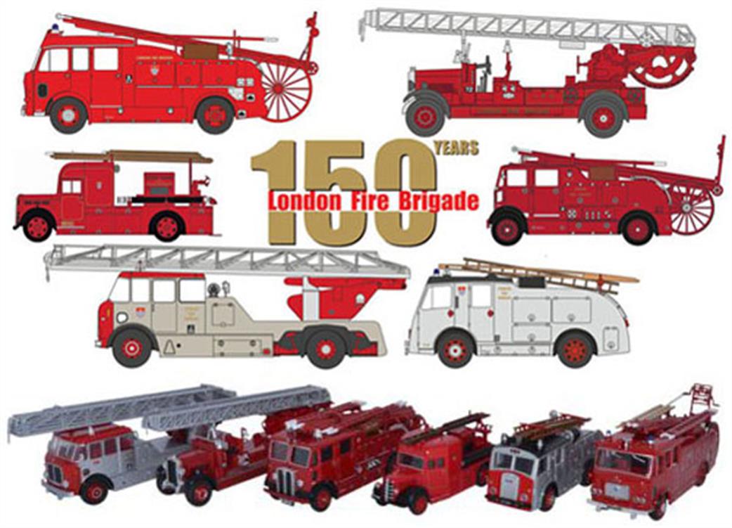Oxford Diecast 1/76 76SET31 6 Piece London Fire Brigade 150th Anniv. WLG/TLM/Regent/F8/F106/AEC