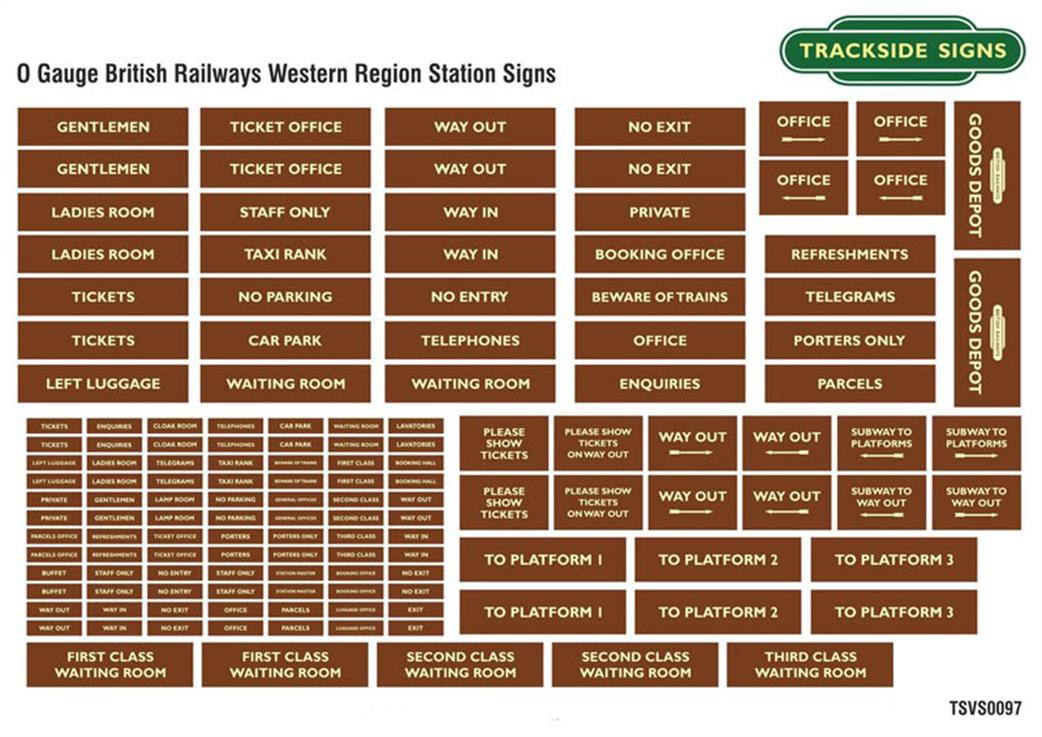 Trackside Signs O Gauge TSVS0097 British Railways Western Region Station Signs