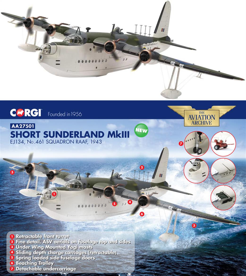 Corgi 1/72 AA27501 Short Sunderland MkIII, EJ134 461 Squadron RAAF 1943 Diecast Model